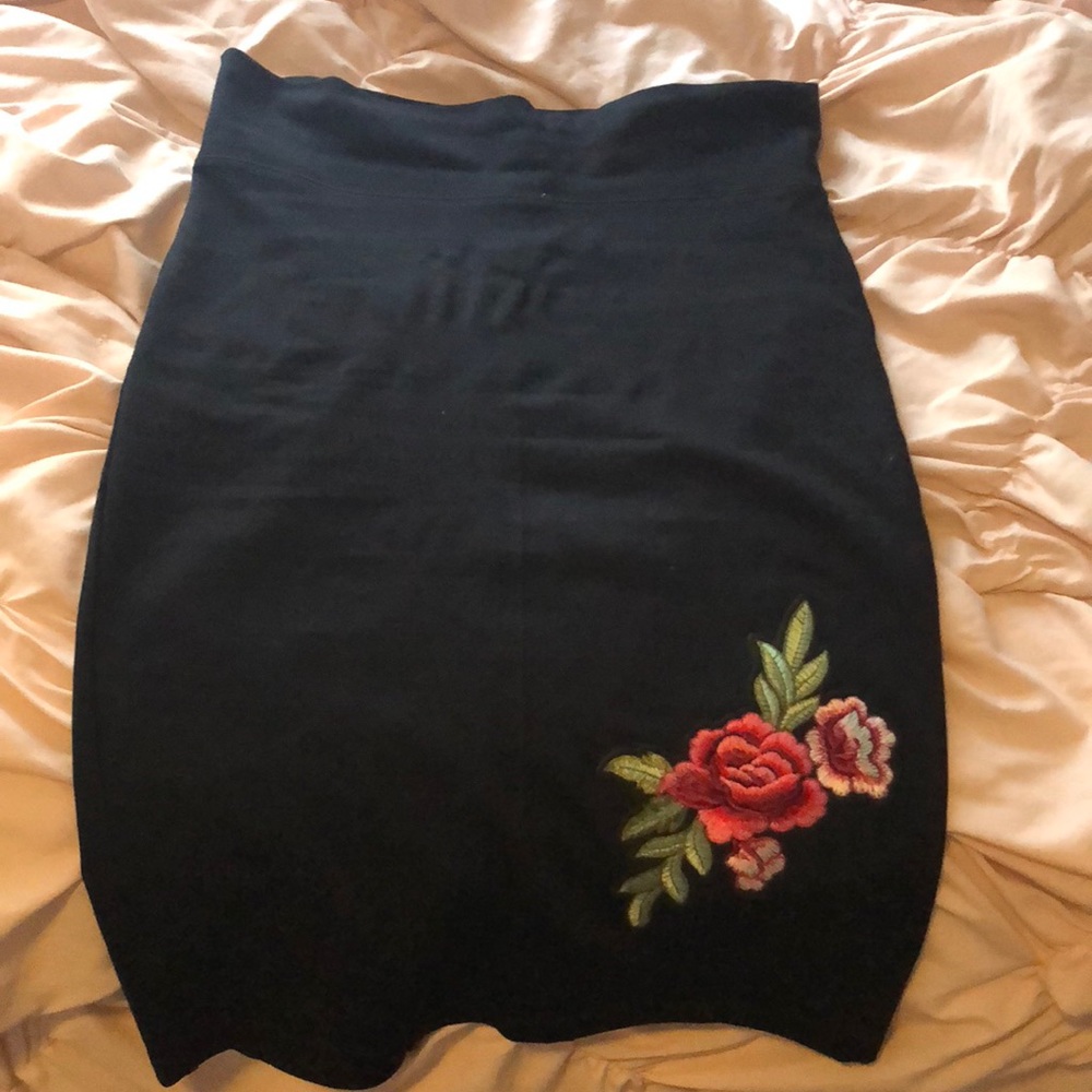 black embroidered high waisted skirt